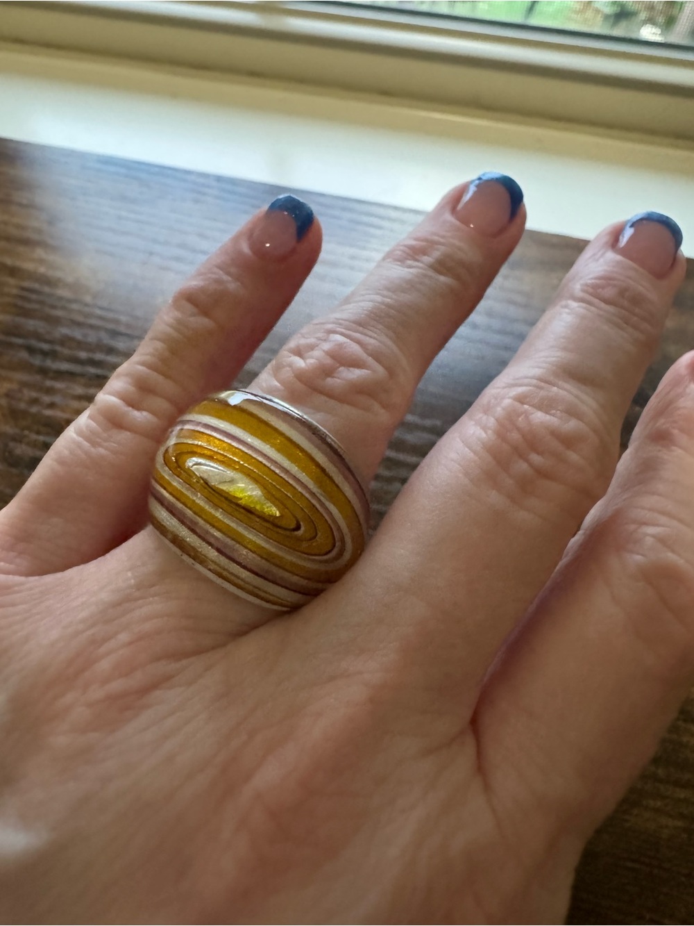 Artisan Swirl Art Glass Dome Statement Ring Size 7.5